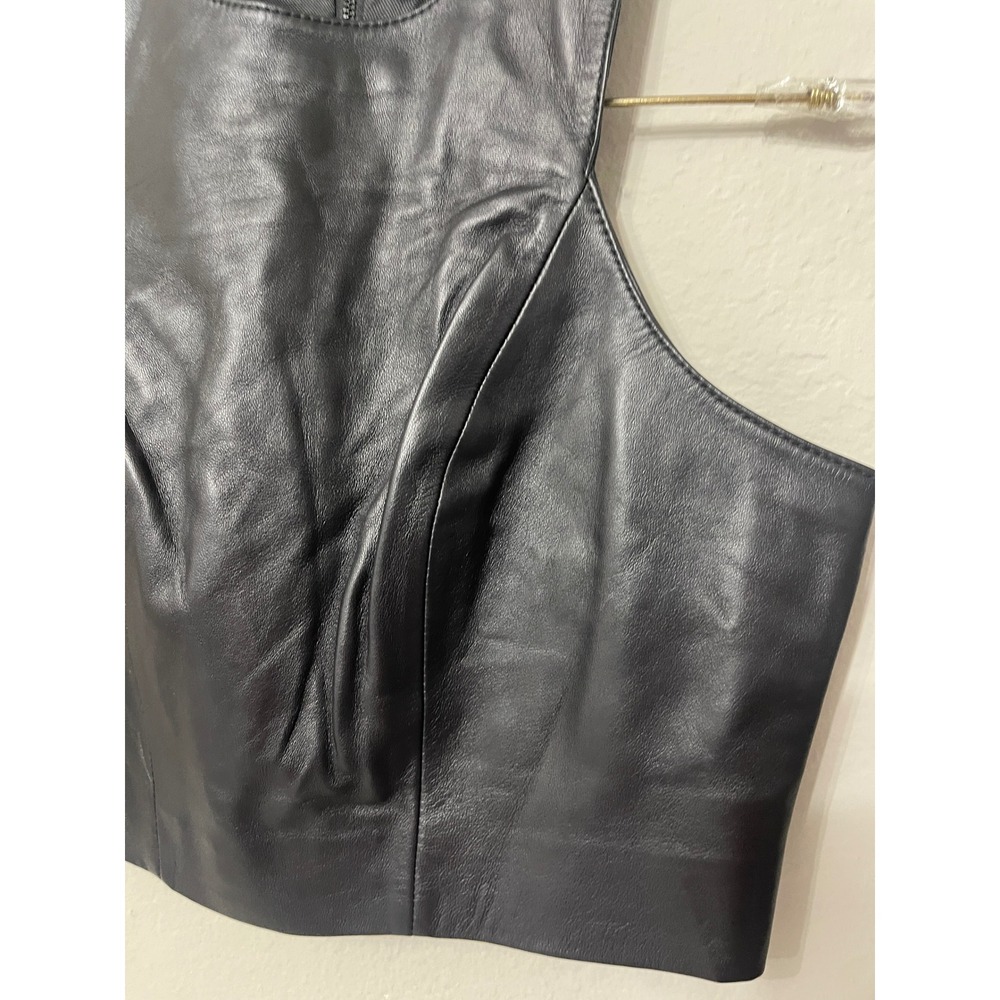 LITA by Ciara Black 100% Lamb Leather Crop Top High Neck XS NWT - Picture 7 of 12